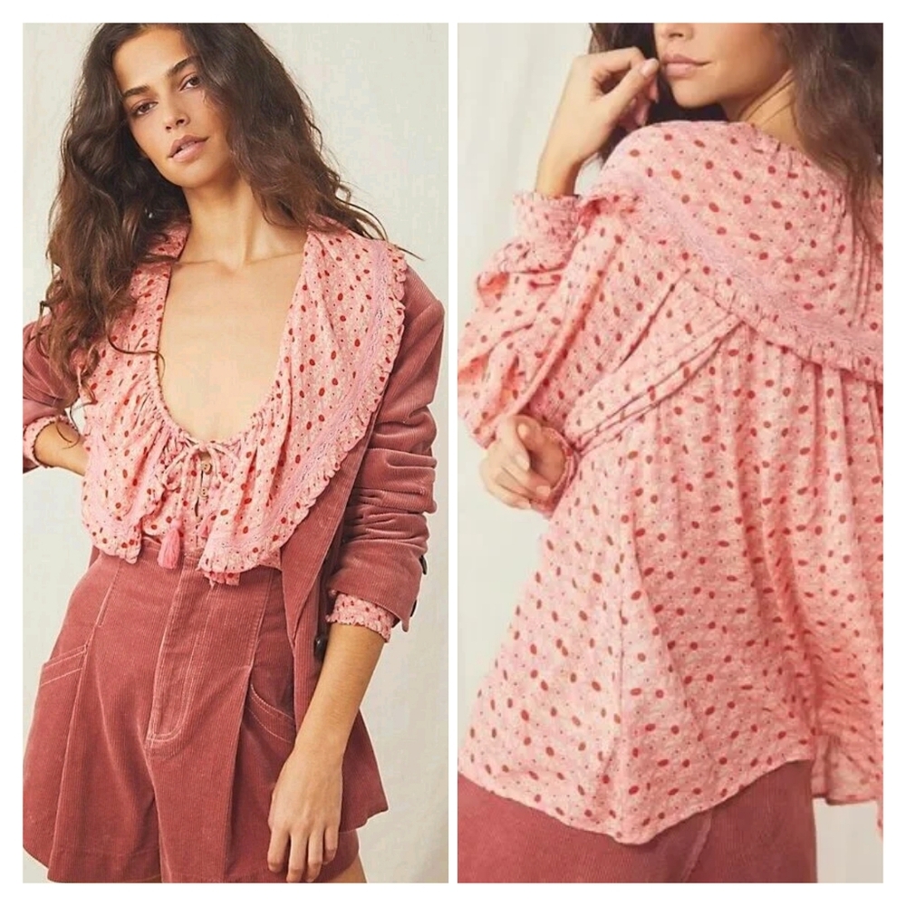 FREE People pink peasant blouse size S